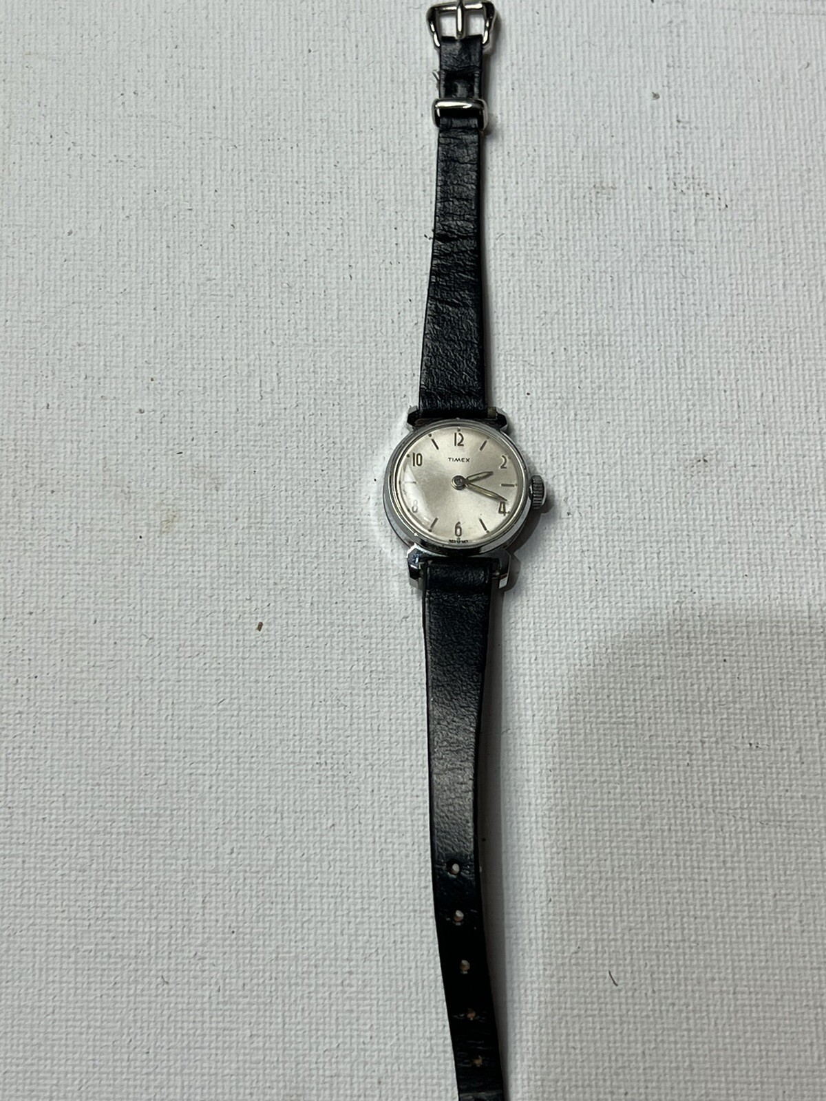 Vintage Timex Watch Chrome Plated Bezel Leather Bracelet Caravelle
