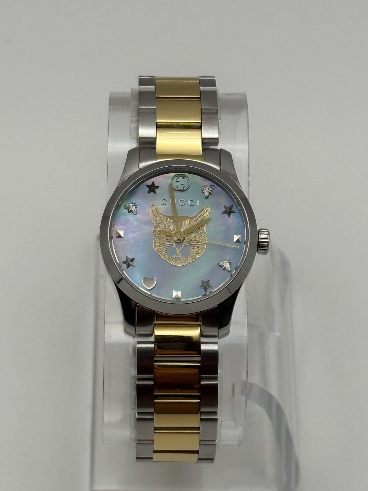 Gucci G Timeless Quartz MOP Blue Dial Two Tone Steel Strap Watch YA1265011