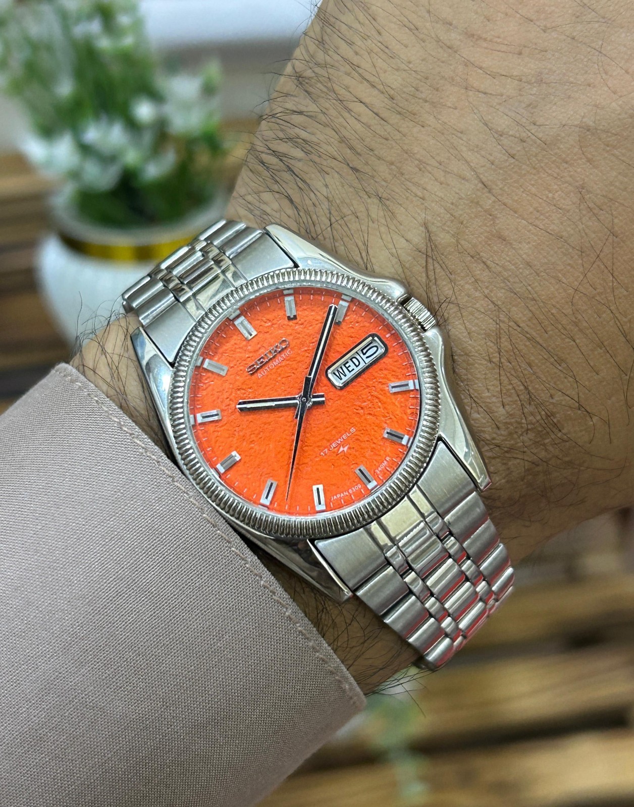 Seiko 5 Automatic Orange Red Dial Mens Watch Japan Made 6309