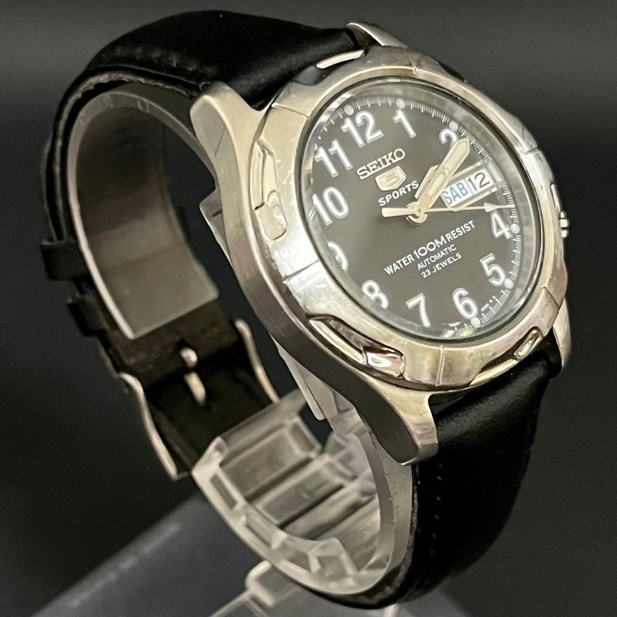 SEIKO 5 Sports 7S36-00B0 38mm See-Through Back 10ATM MORELLATO Leather Strap