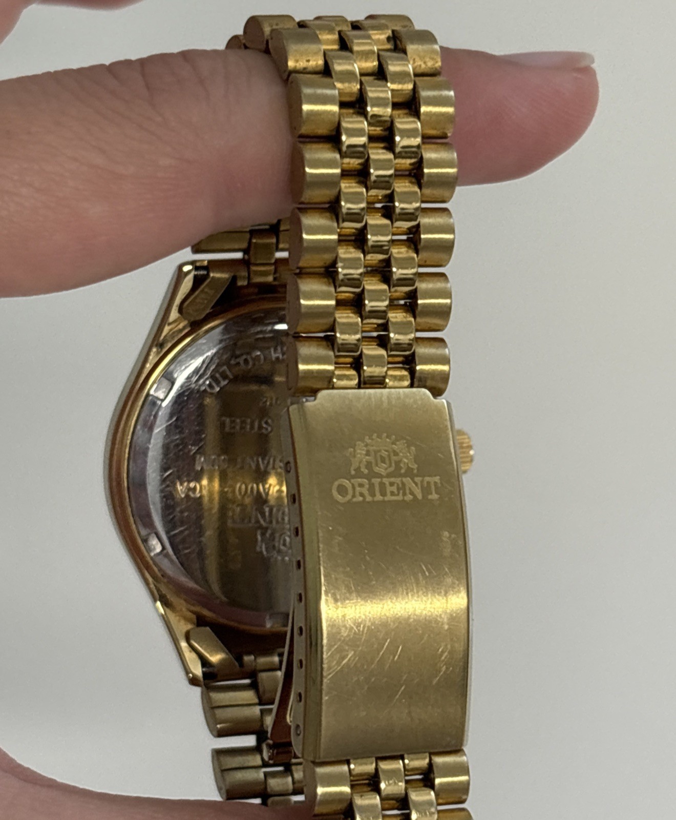 Rare Orient President Automatic Date White Dial Baton Index VTG Men’s Watch