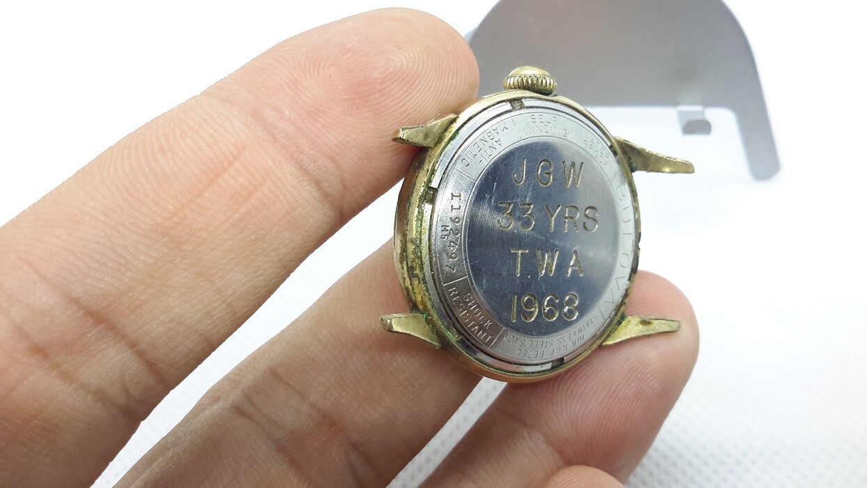 1960s BULOVA SELF WINDING MENS WATCH. M5. 33 years TWA Service