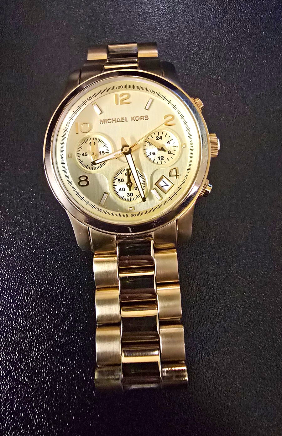 Michael Kors Gold-Tone Quartz Chronograph Date Watch, 10 ATM, 39mm Needs Battery