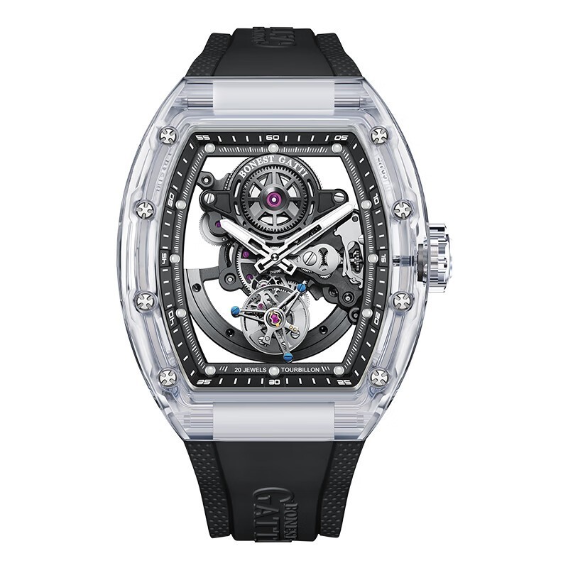 BONEST GATTI Men Tourbillon Watch Tonneau Automatic Mechanical Acrylic Case