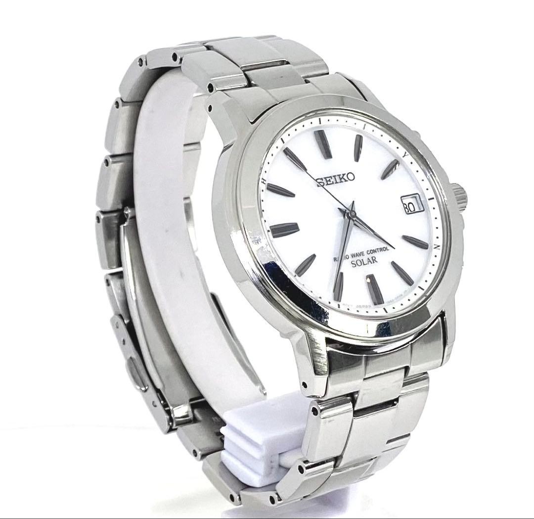 SEIKO 7B52 Solar Radio Watch White Dial Silver Hands