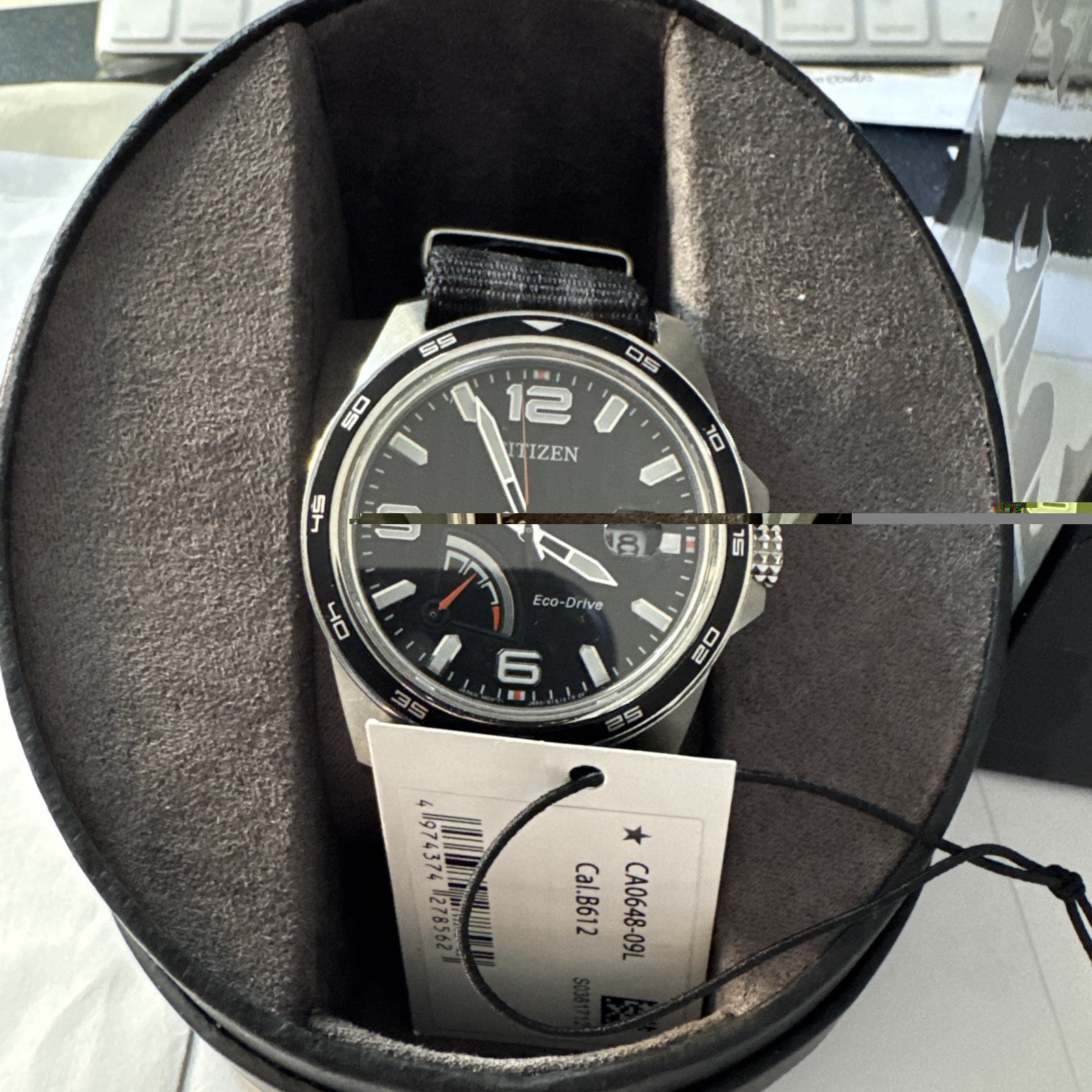 Citizen Eco-Drive Men’s 42mm Black Dial Date 100m Black Nylon NATO Watch