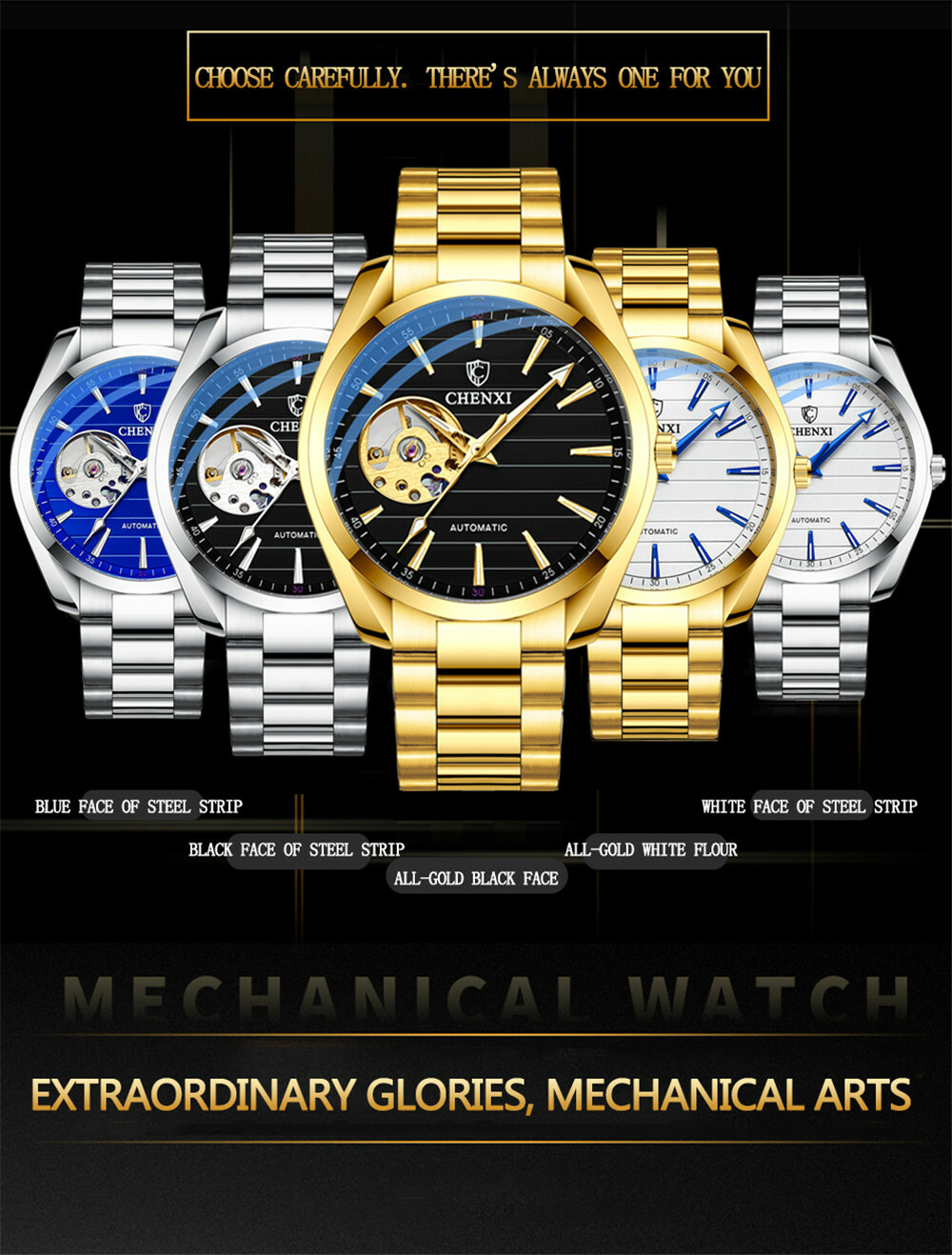 CHENXI Men Mechanical Automatic Stainless Steel Hollow Business Wrist Watches