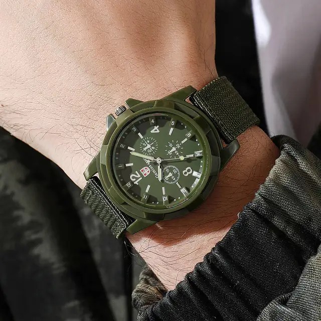 Men’s Military Army Luminous 24 Hours Dial Nylon Strap Date Quartz Wrist Watch