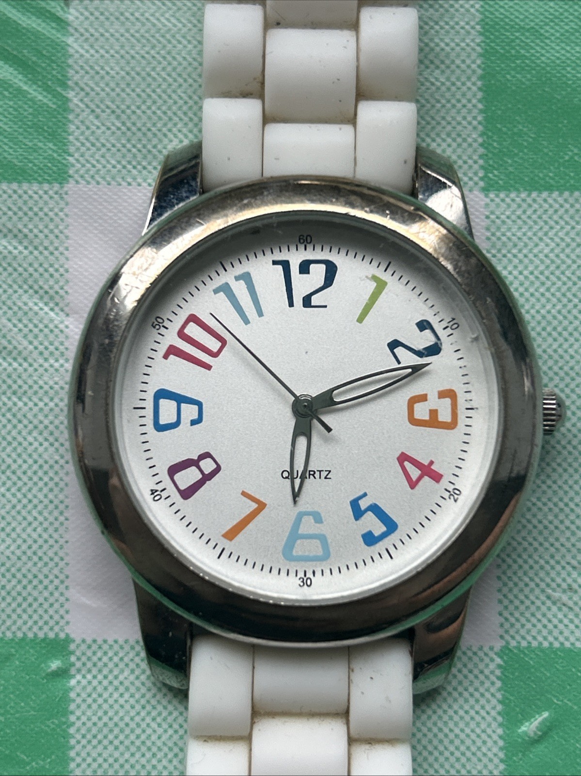White And Silver Tone Multicolor Number Women’s Quartz Watch