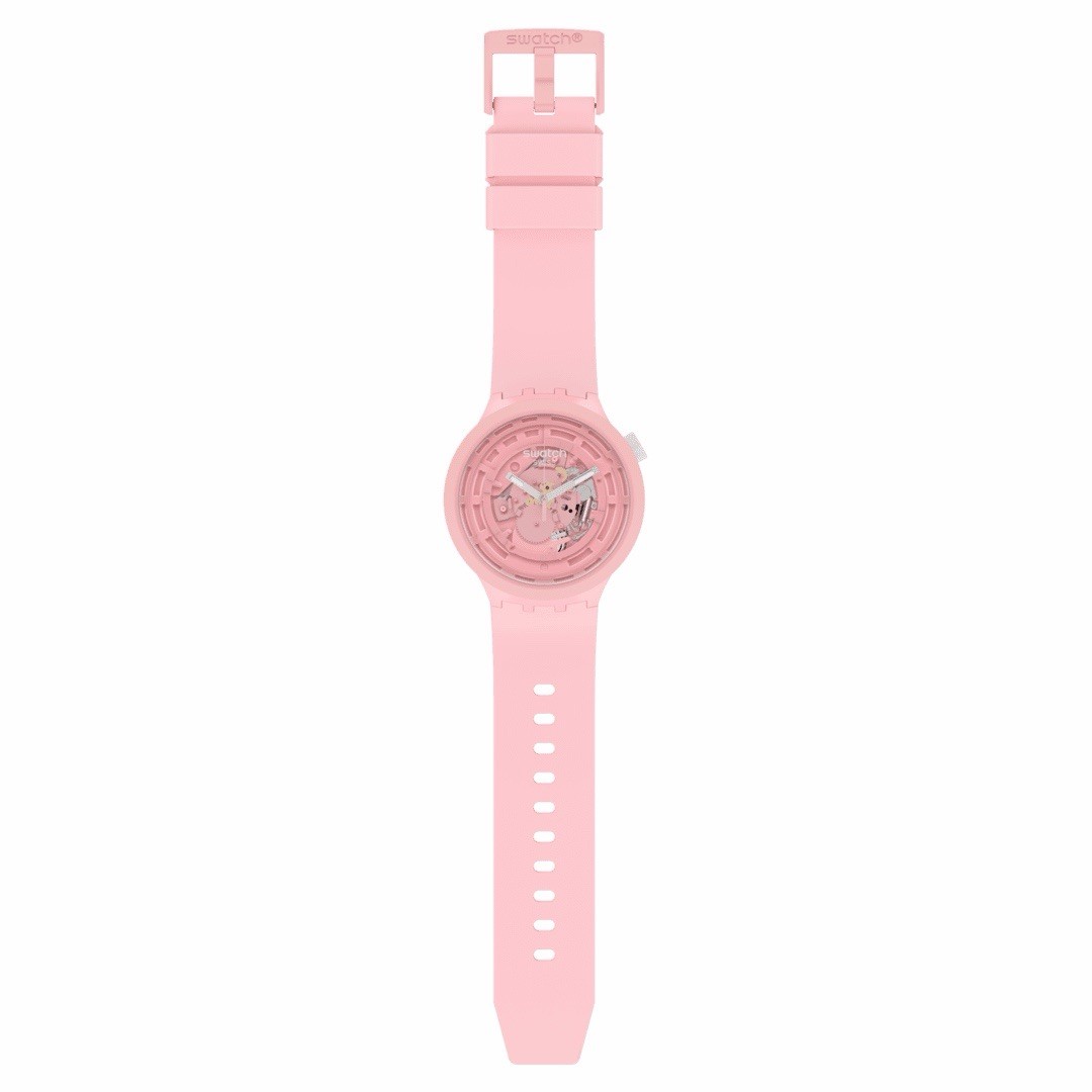 Swatch C-Pink Watch – VisibleMovement Silicone Strap – 47mm
