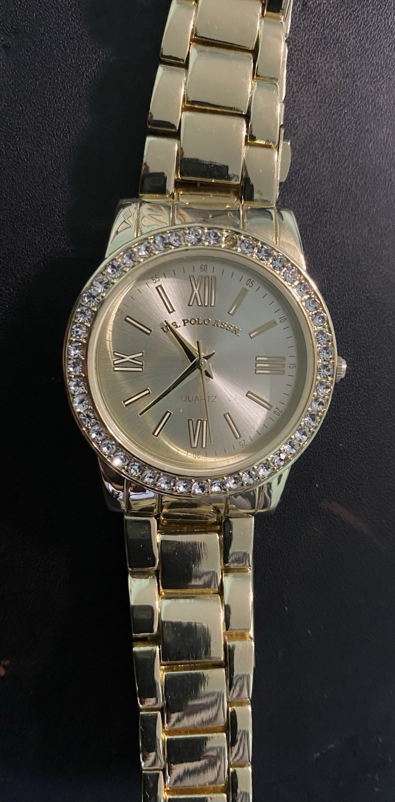 U.S. Polo Assn. Women’s Quartz Gold Tone Bracelet Watch Crystal Bezel 26mm
