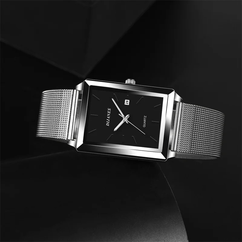 2023 Men’s Rectangle Stainless Steel Mesh Quartz Casual Wrist Watch
