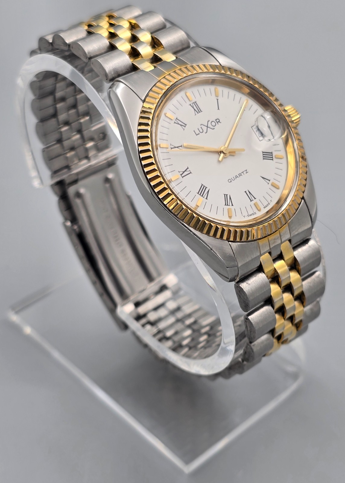 Luxor 35mm Swiss Quartz Men’s Two-Tone Date Watch Roman Dial Jubilee Bracelet