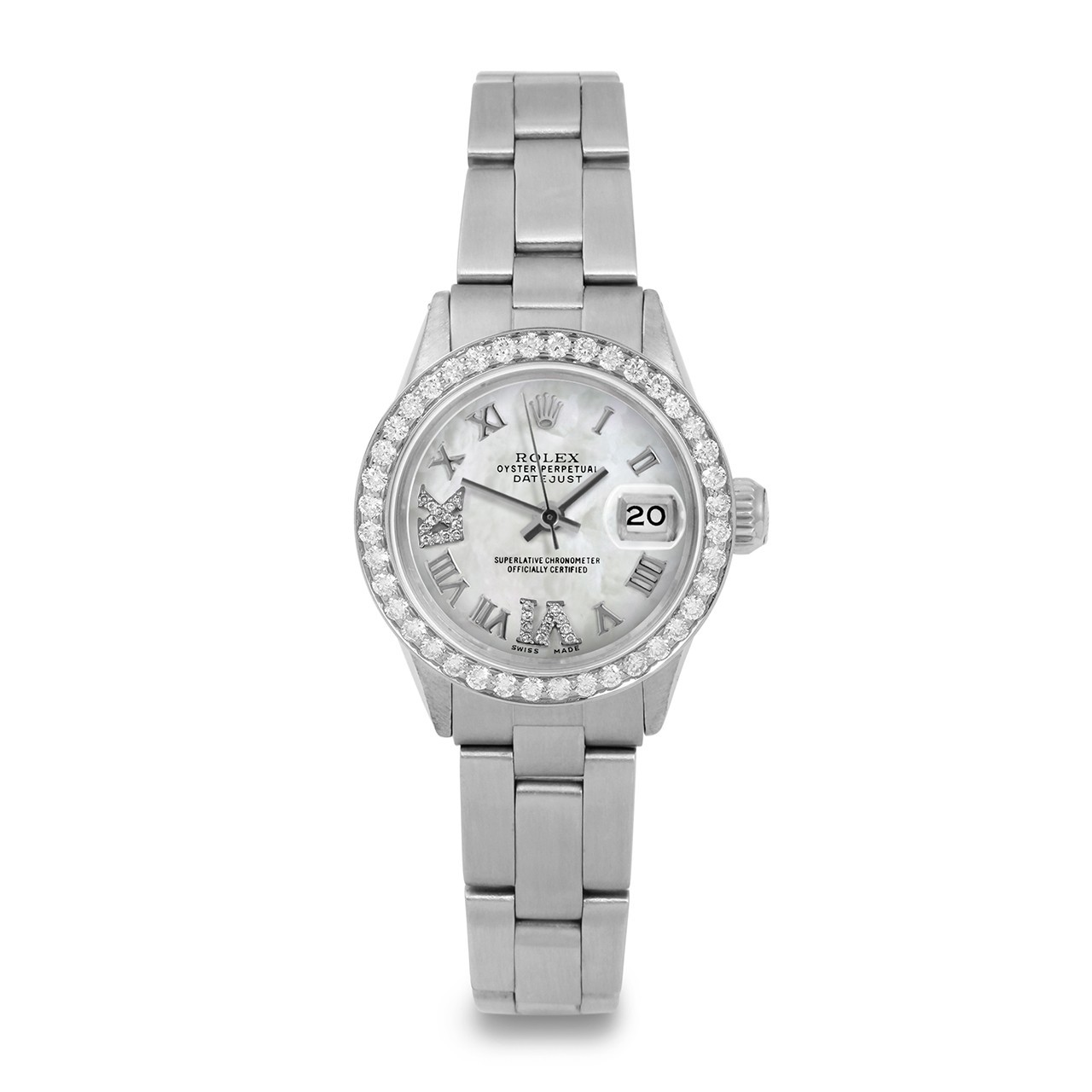 Rolex Ladies Datejust MOP Roman Diamond Dial Diamond Bezel Oyster Band