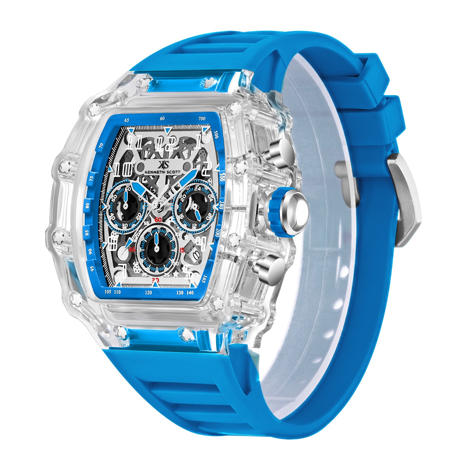 Kenneth Scott Men’s Multi Function Watch | Clear Dial, 44.3mm, 50 m (5 ATM)