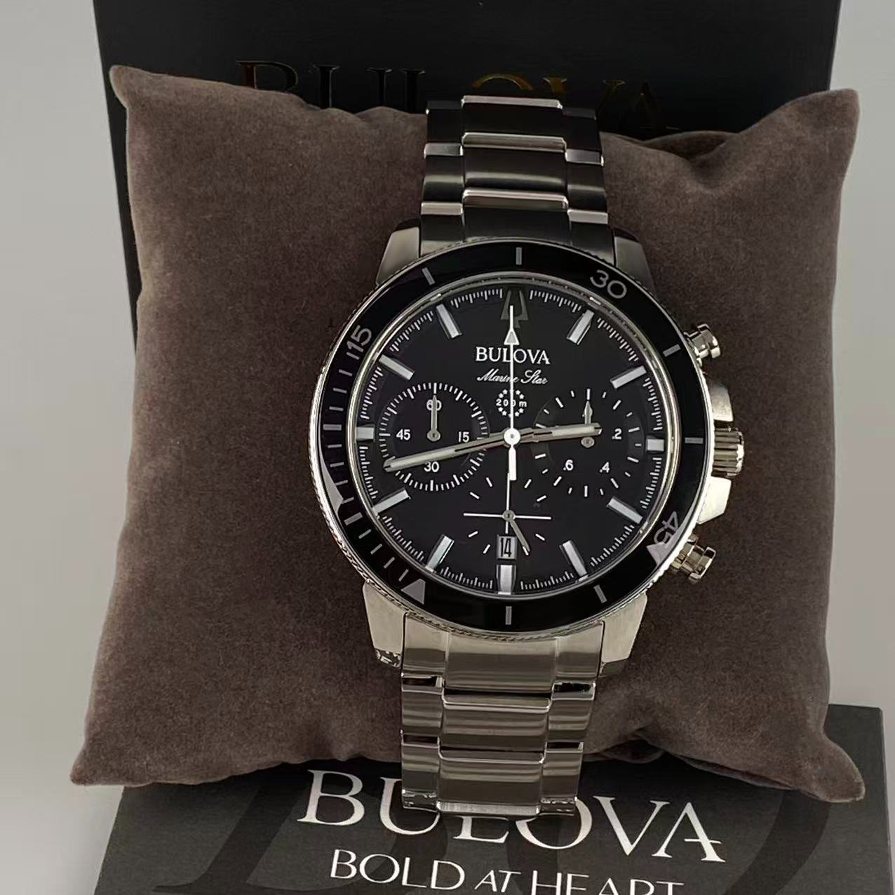 Bulova 96B272 Men’s Marine Star Quartz Watch Black Dial Stainless Steel 45mm