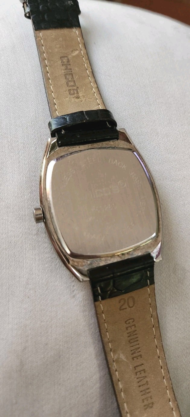 Men’s / Women’s Blue Brown Square Chico’s Watch Black Faux Leather Silver Case