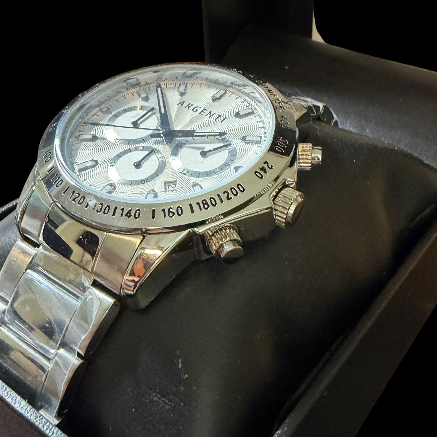 Argenti Men’s Chronograph Silver-Tone Stainless Steel Watch White Dial New Box