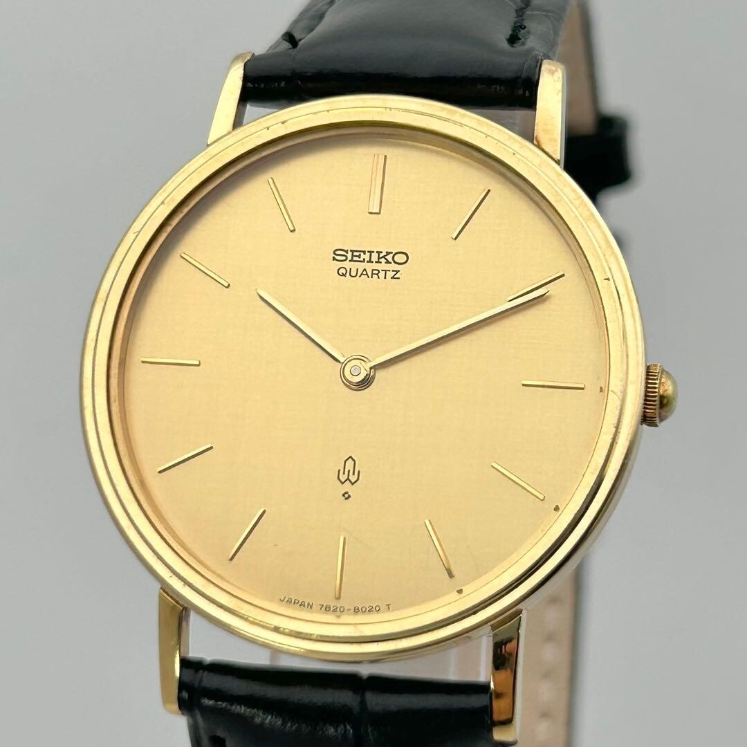 Seiko Quartz 7820 8030 Mens Dress Watch Gold Dial Japan Vintage 1989 32.9mm