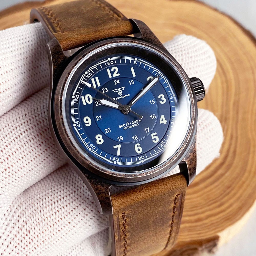 PVD Steel Case TANDORIO 36mm Military Field Watch Men Japan NH35 Automatic Watch
