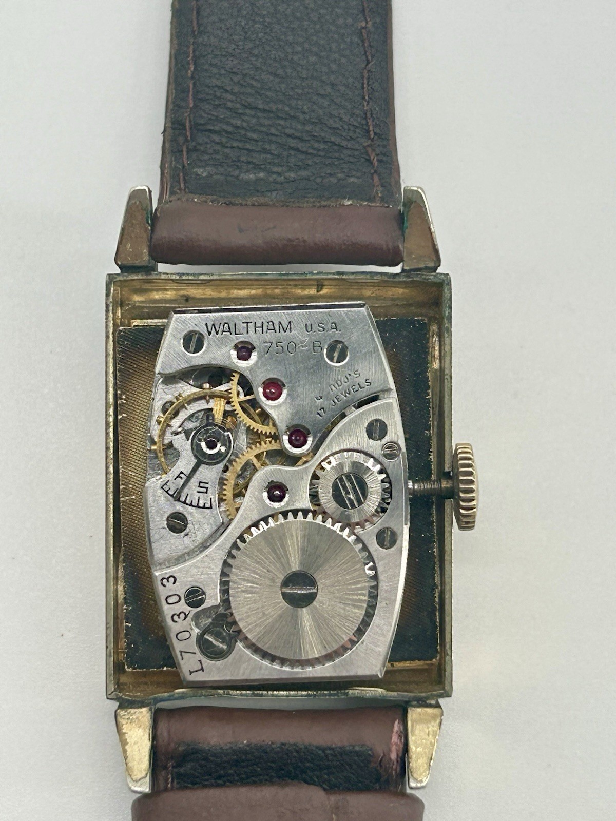 Vintage Waltham Pioneer Tank Watch 17J Cal. 750-B 10K GF Small Seconds Running