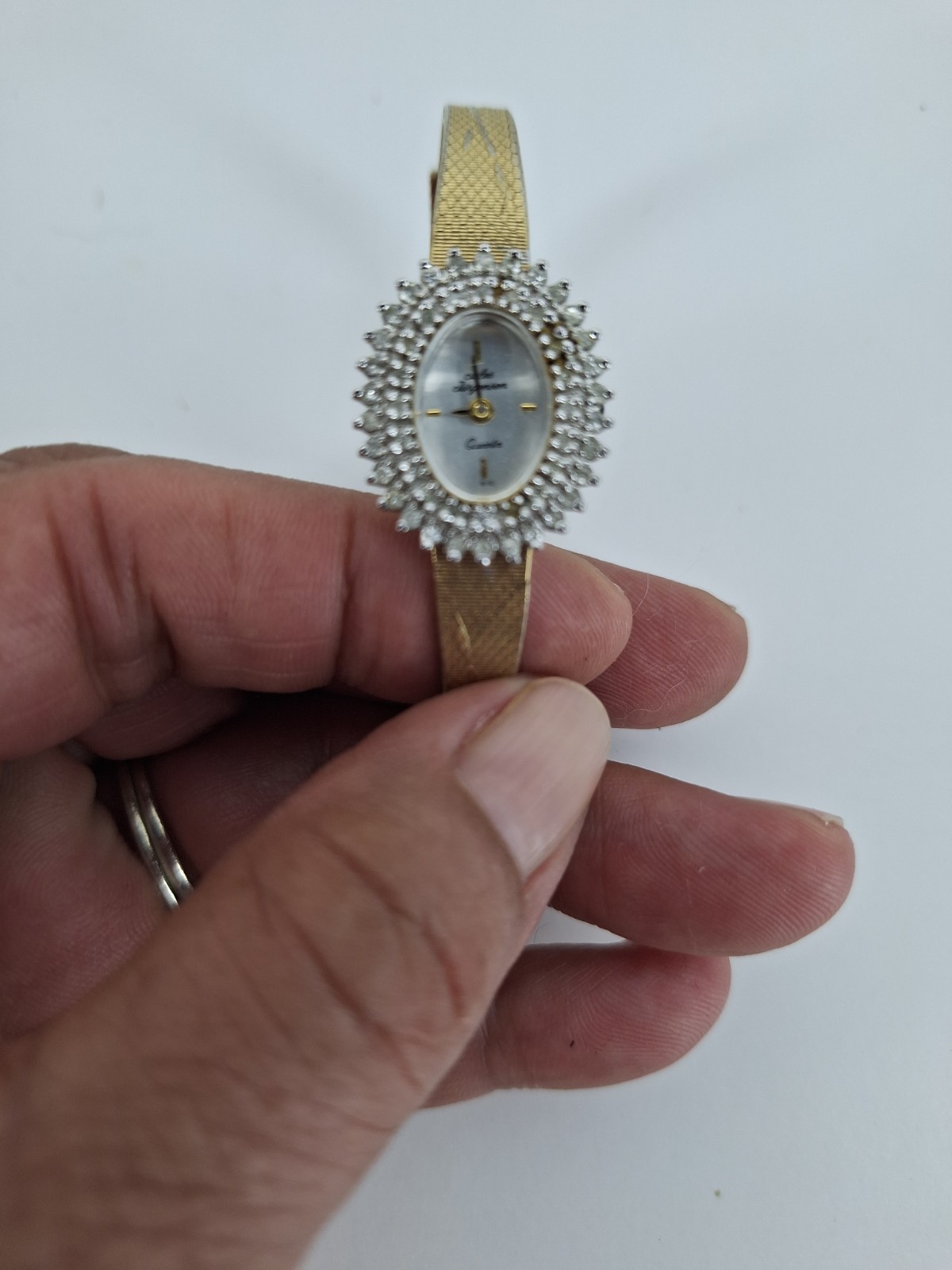 Vintage Jules Jurgensen Women’s Watch Oval Rhinestone Bezel St Steel Back Works
