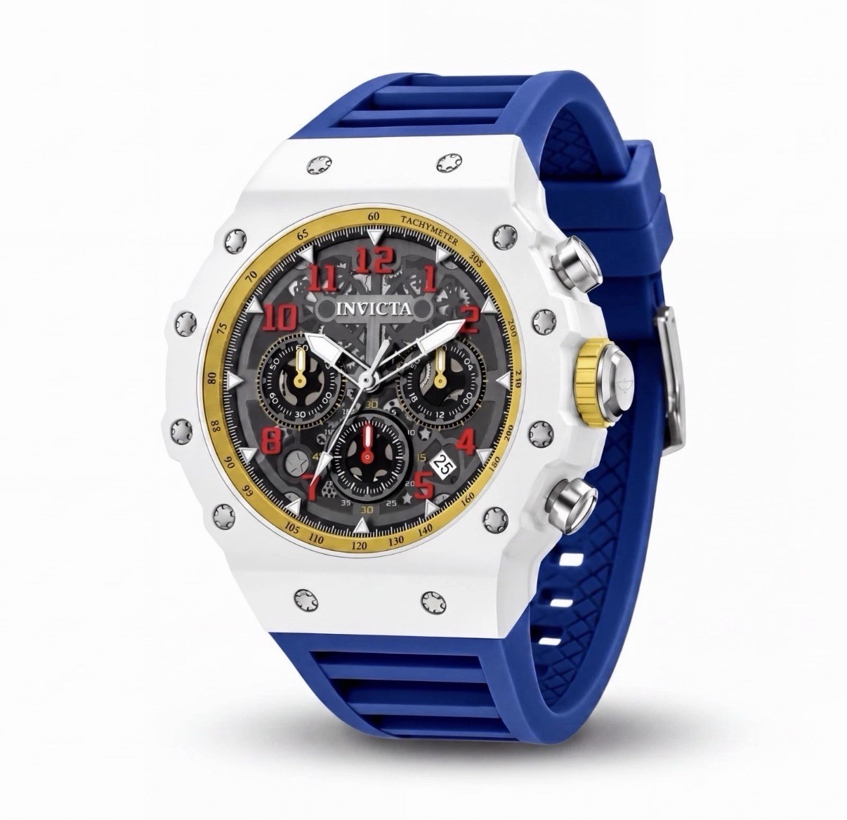 Invicta Racing Vaulthan Men’s 44mm Blue, White, Yellow & Red. Skeleton Dial COOL