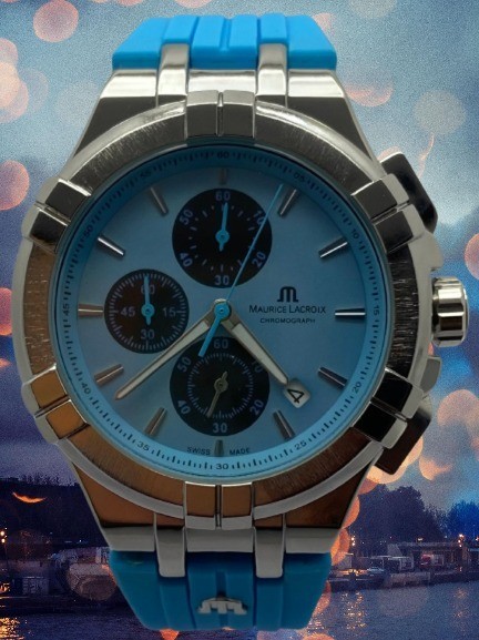 Luxury Maurice Lacroix Chrono-Date Sky-Blue Dial Quartz Refurbished Wristwatch