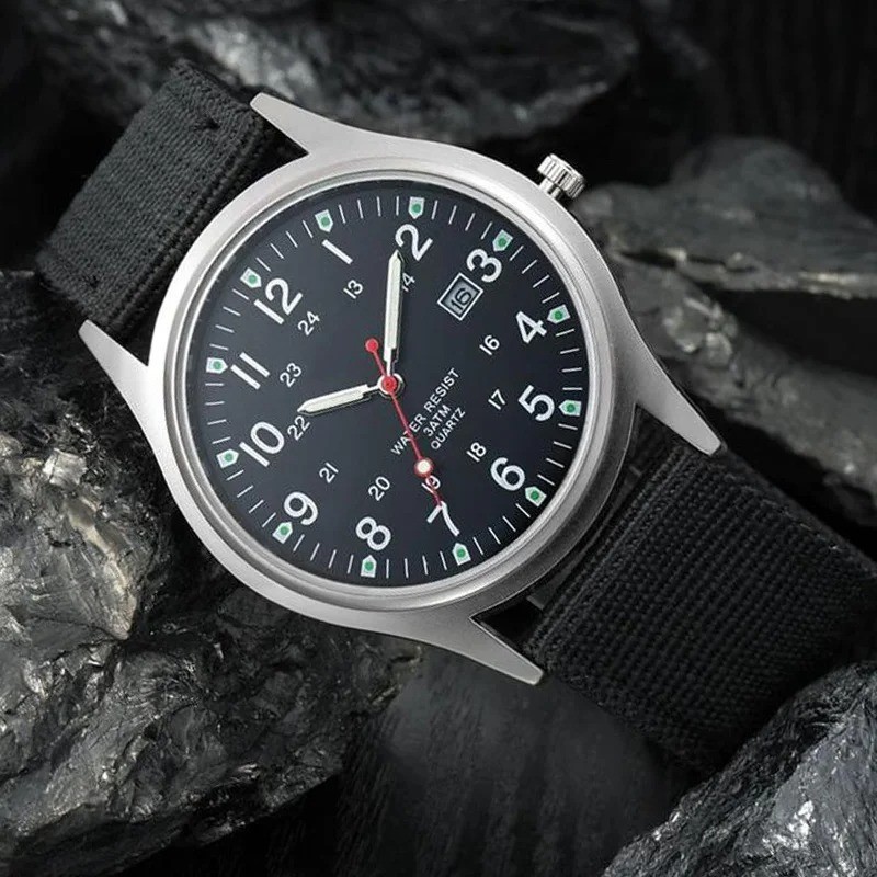 Luminous Military Army 24 Hours Dial Nylon Strap USA Date Quartz Watch