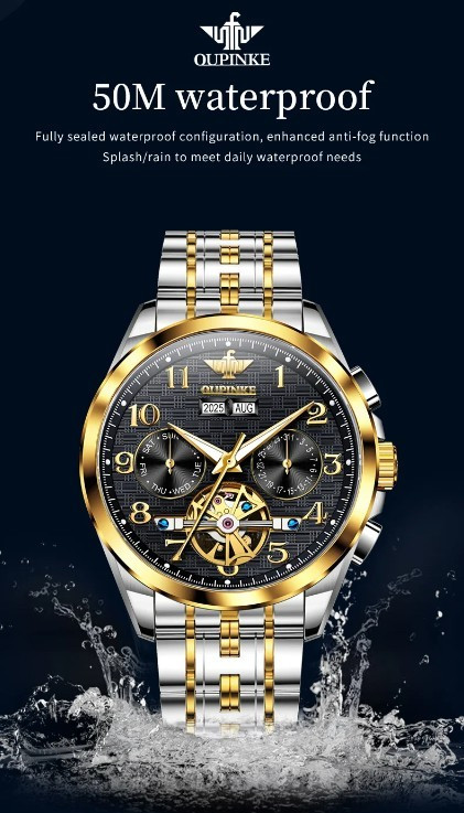 Automatic Mechanical Watch Waterproof Skeleton Luxury Dial Men’s Men Strap