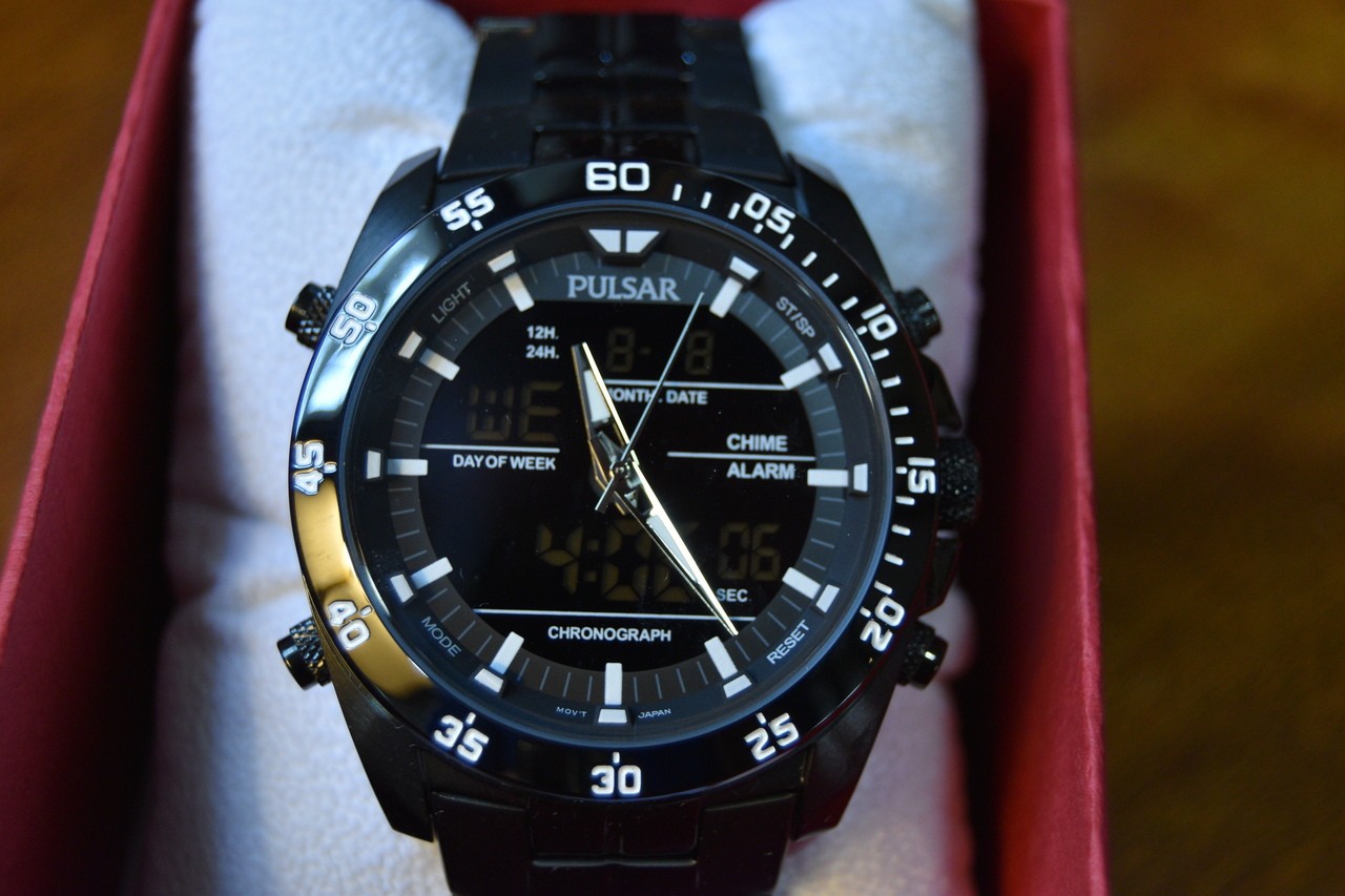 Pulsar JET BLACK NOS Analog Digital watch with backlight. Alarm. Stopwatch.