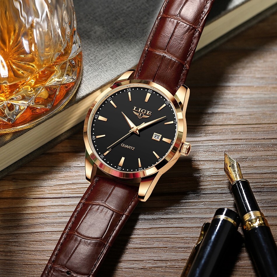 Luxury Men’s Watch Waterproof Quartz Date Luminous Business Leather Wristwatch