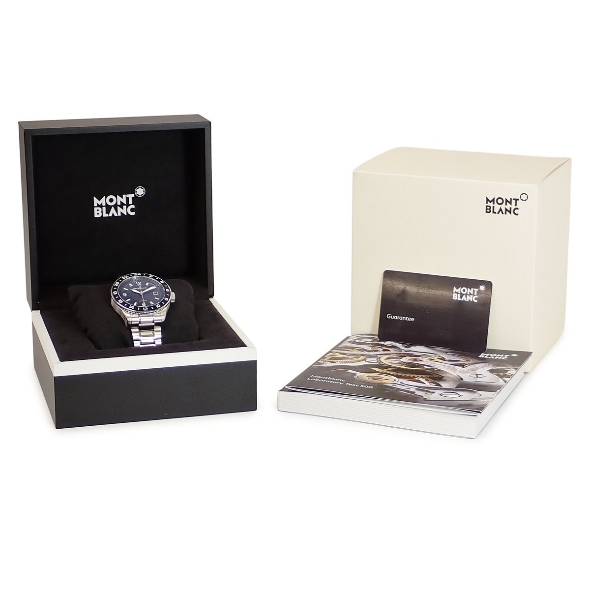 Montblanc 1858 GMT MB129616 Unused Blue Sunray Date Arabic Bar mens Watche