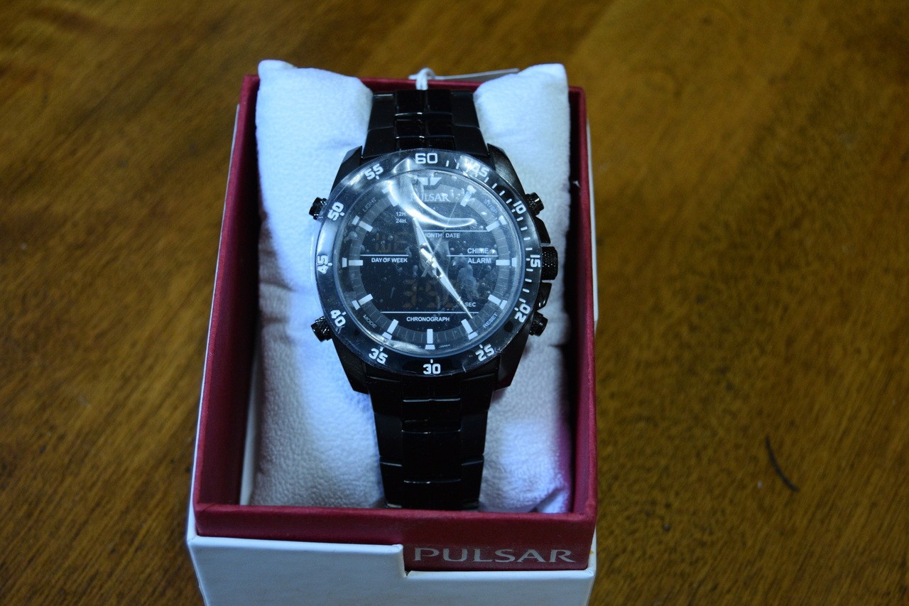 Pulsar JET BLACK NOS Analog Digital watch with backlight. Alarm. Stopwatch.