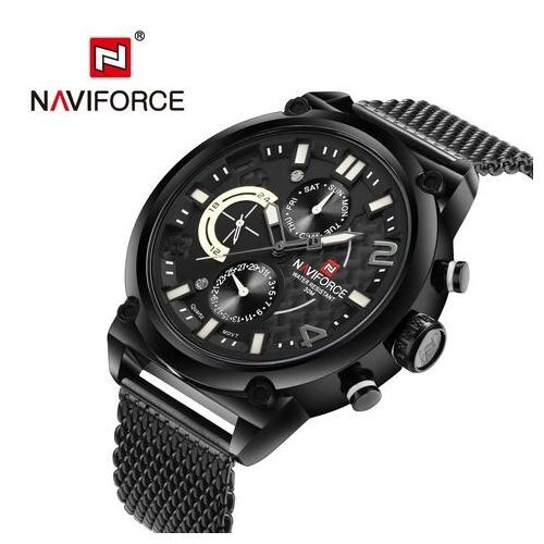 Naviforce Carbon Fiber Wrist Watch Quartz Japan Movement Stainless Mesh Band