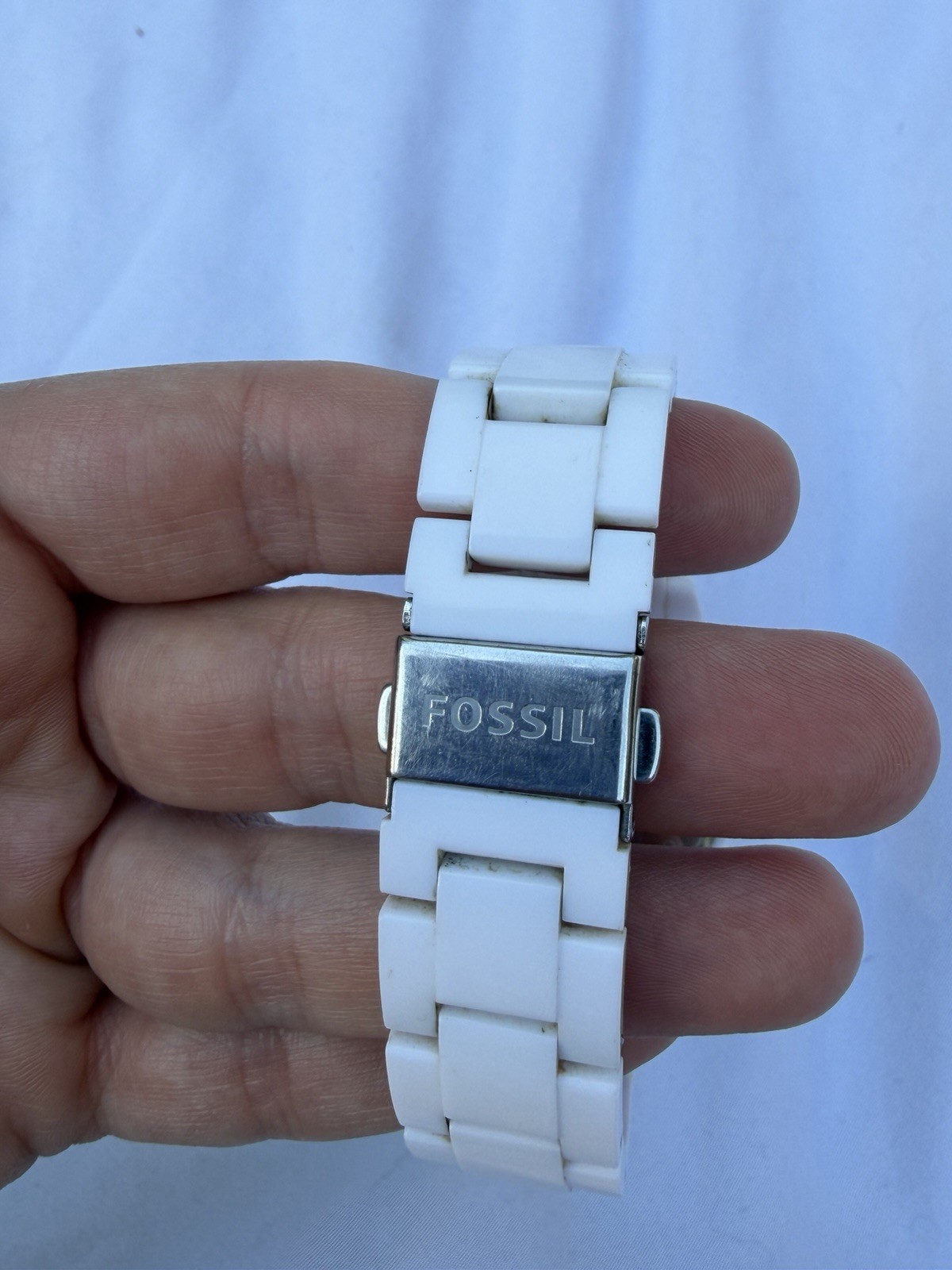 Fossil Stella ES1967 Women’s White Resin Watch Multifunction Crystal Bezel 37mm
