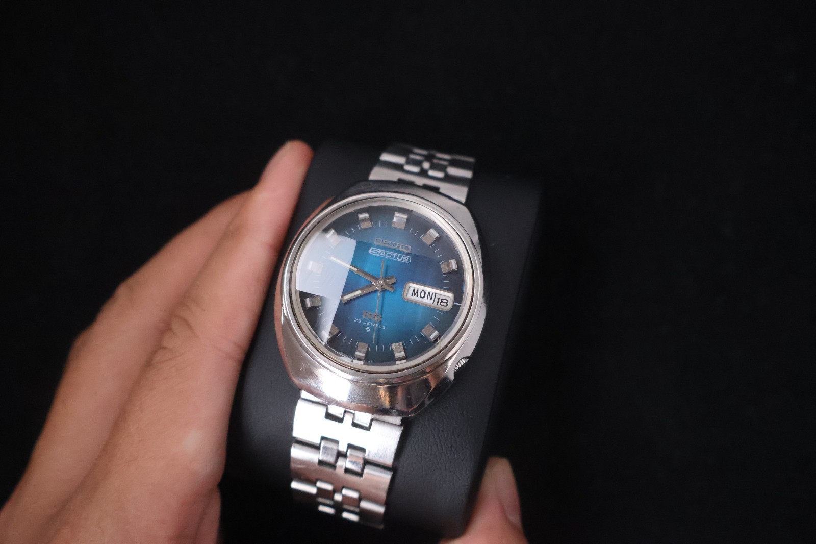 [Serviced] Rare Vintage 1973 Seiko 5 Actus SS Blue Dial 23 Jewels 6106-7590
