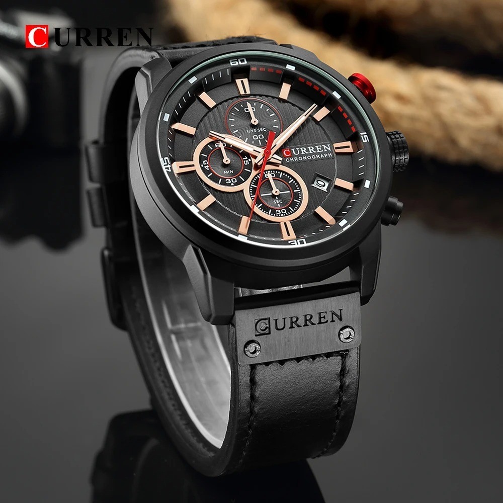 CURREN Men Watches Brand Male Leather Watch Chronograph Date Business Wristwatch