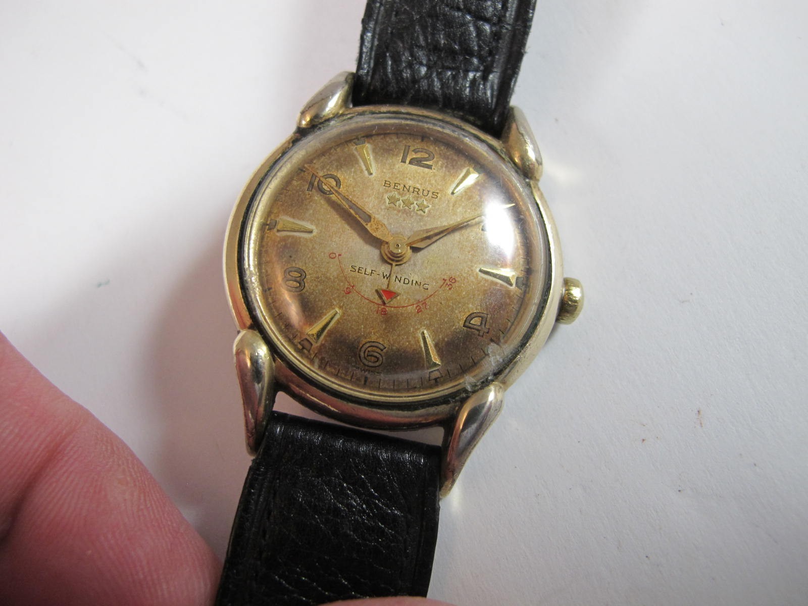 BENRUS MENS VINTAGE GOLD PLATED WATERPROOF SELF WINDING WITH WIND INDICATOR