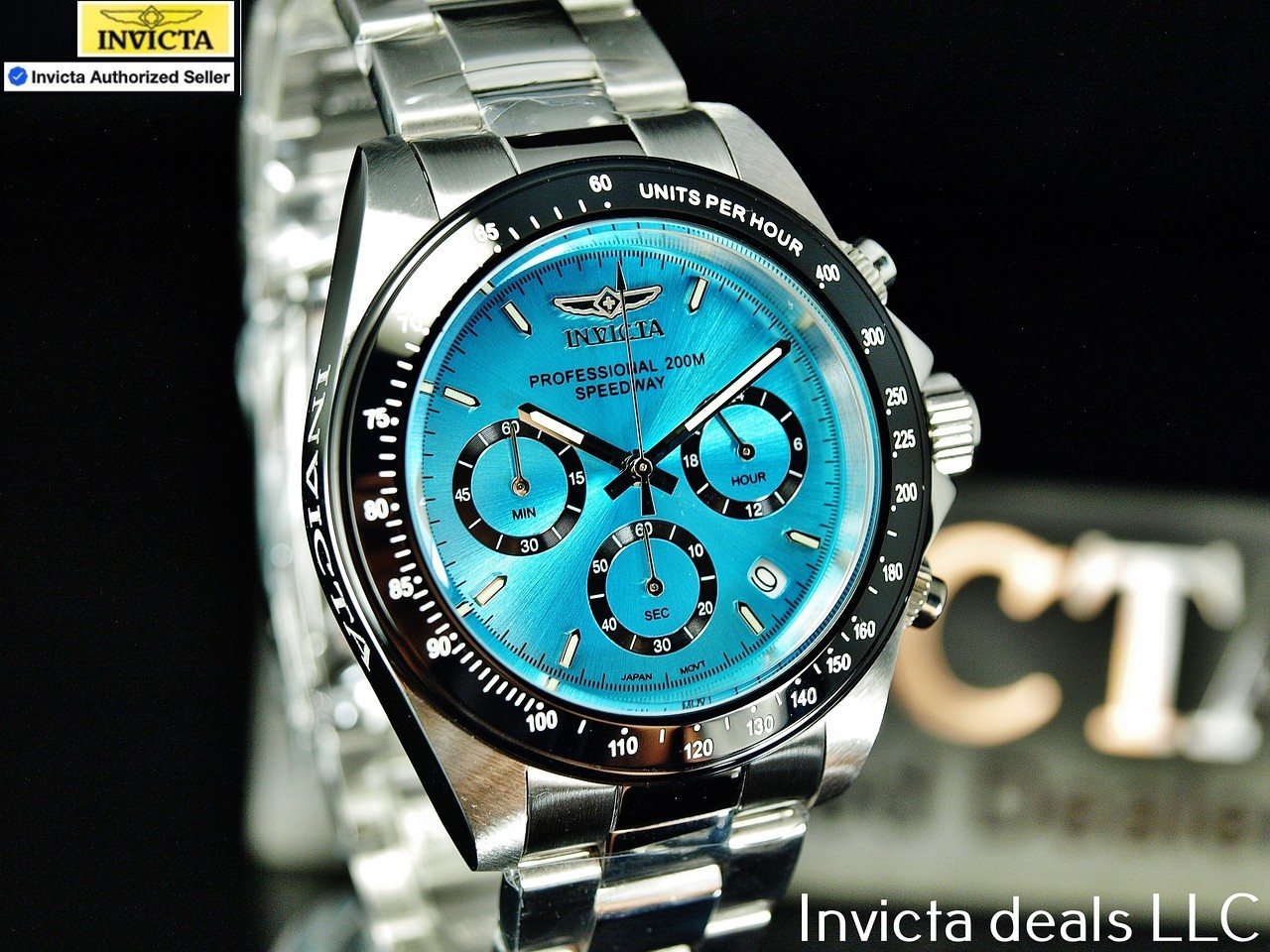 Rare Invicta Men’s 40mm SPEEDWAY DRAGSTER Chronograph TURQUOISE DIAL 200m Watch