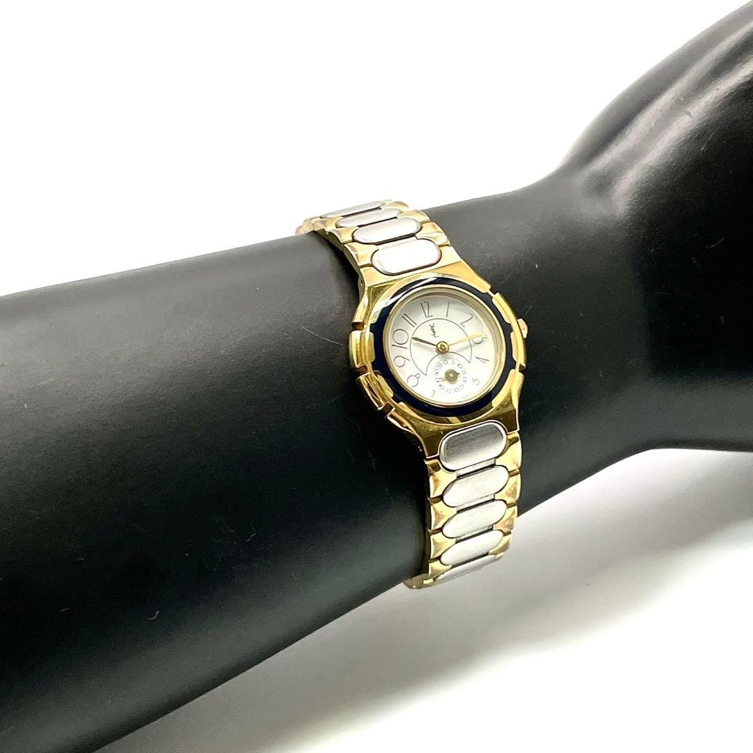 YSL Yves Saint Laurent Two-Tone Quartz Watch White Small Second Japan 073238
