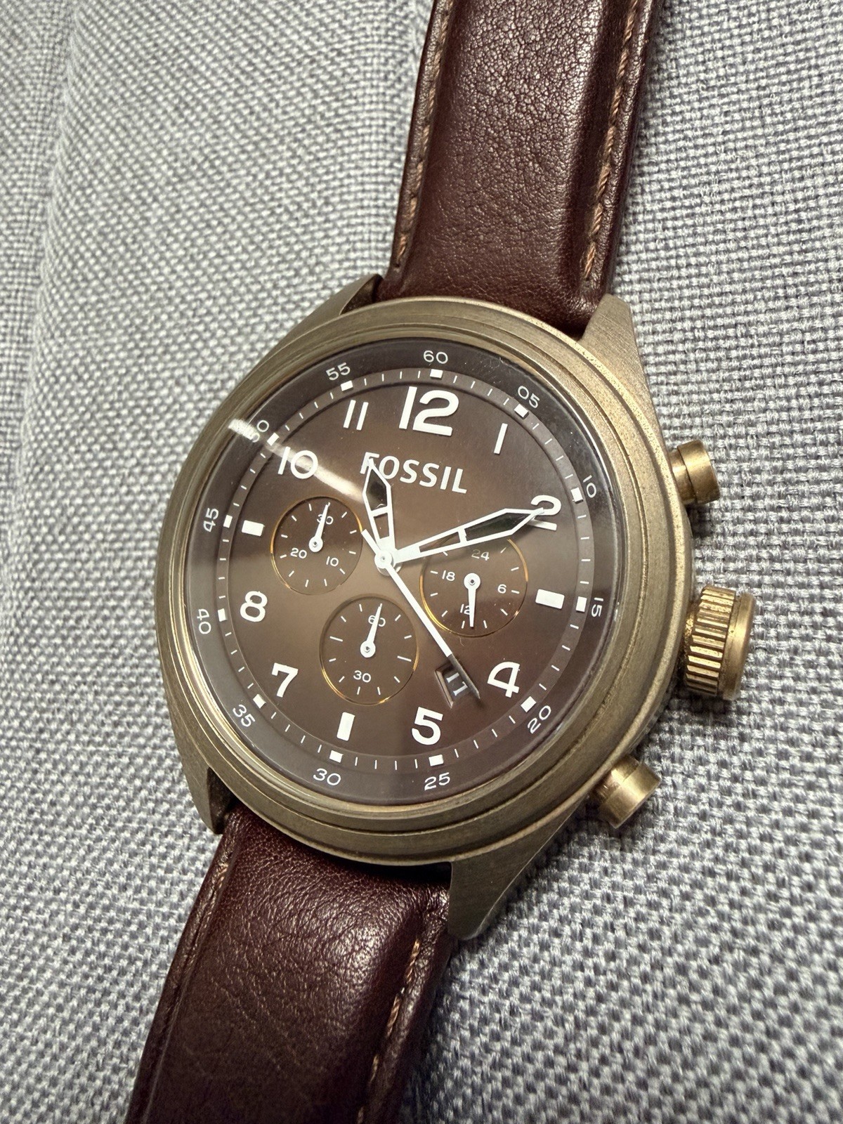 Fossil Chronograph Watch Bronze Case With Brown Dial And Strap 46MM