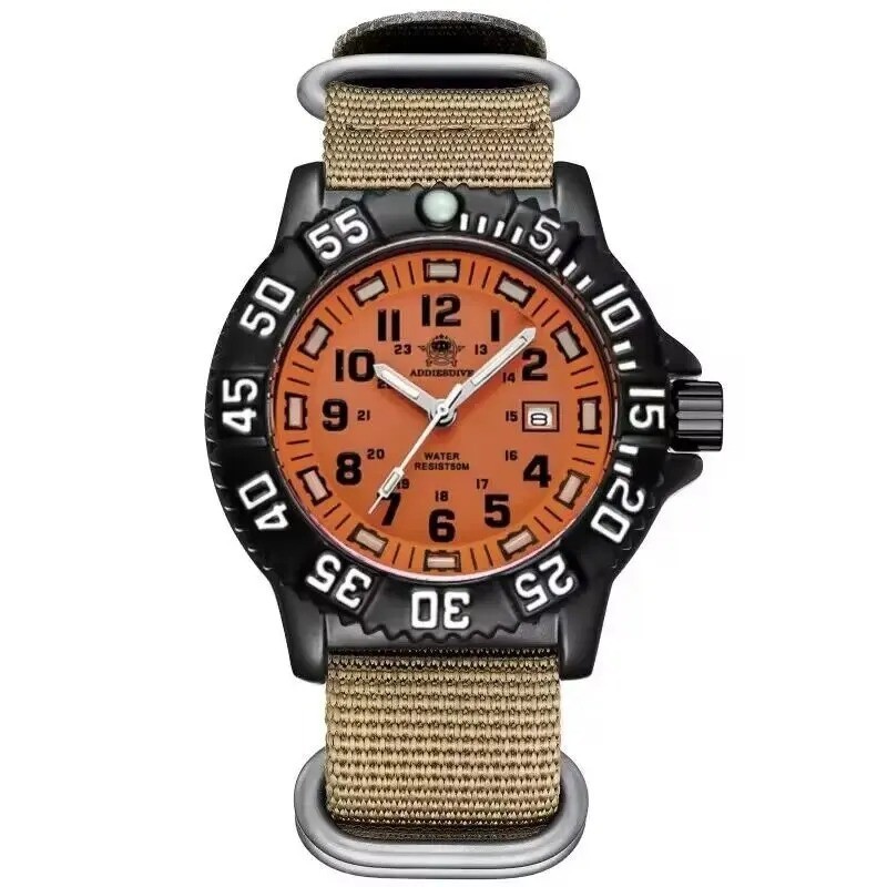 Addiesdive Men’s Military Quartz Dive Watch 50M Waterproof Luminous Nylon Strap
