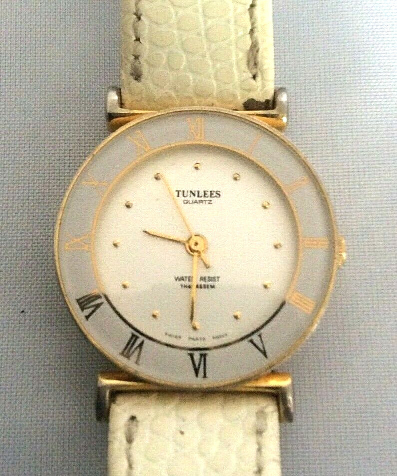Two Thai-assembled Ladies Watches Jasper Leopard White Leather Gold Tone Hands