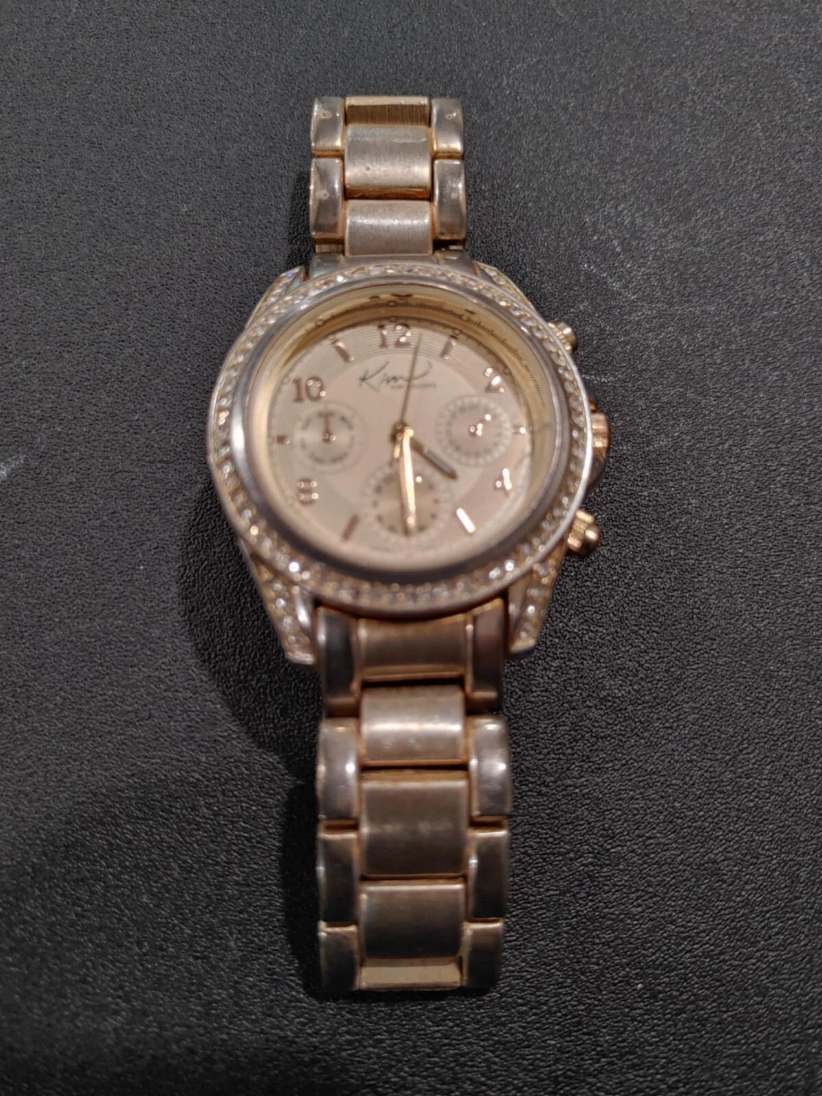 Kim Rogers Ladies Watch Gold Tone Rhinestones Chain Link Fold Over Clasp 170