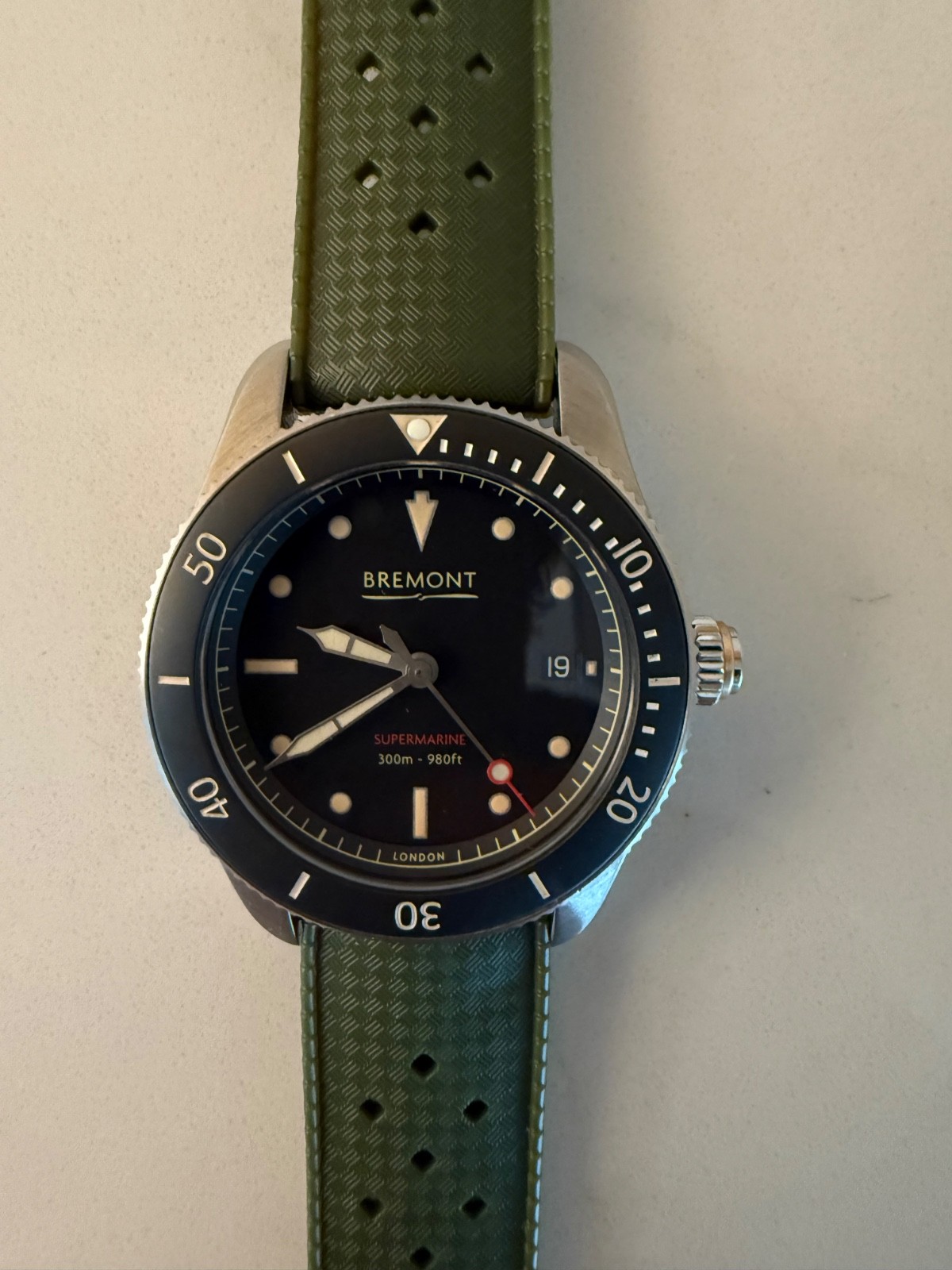 Bremont Supermarine S300/BK 40mm Black Dial on Green After Market Rubber Strap