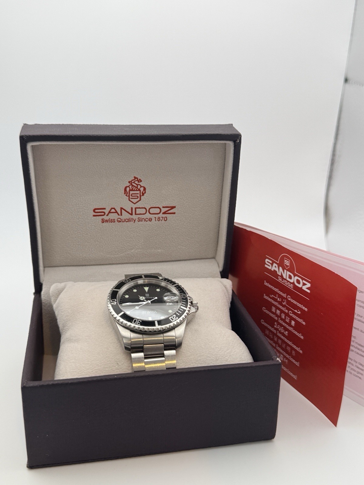 Sandoz Swiss ETA Quartz Diver 100M Sapphire Crystal Box Runs