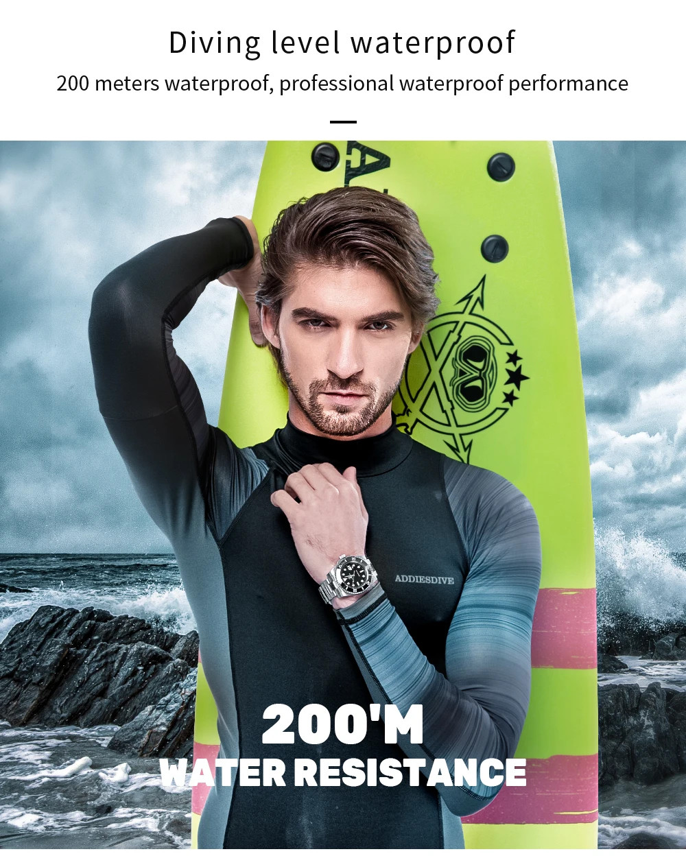 ADDIESDIVE Stainless Steel Watch Men’s European and American Business Leisure Qu