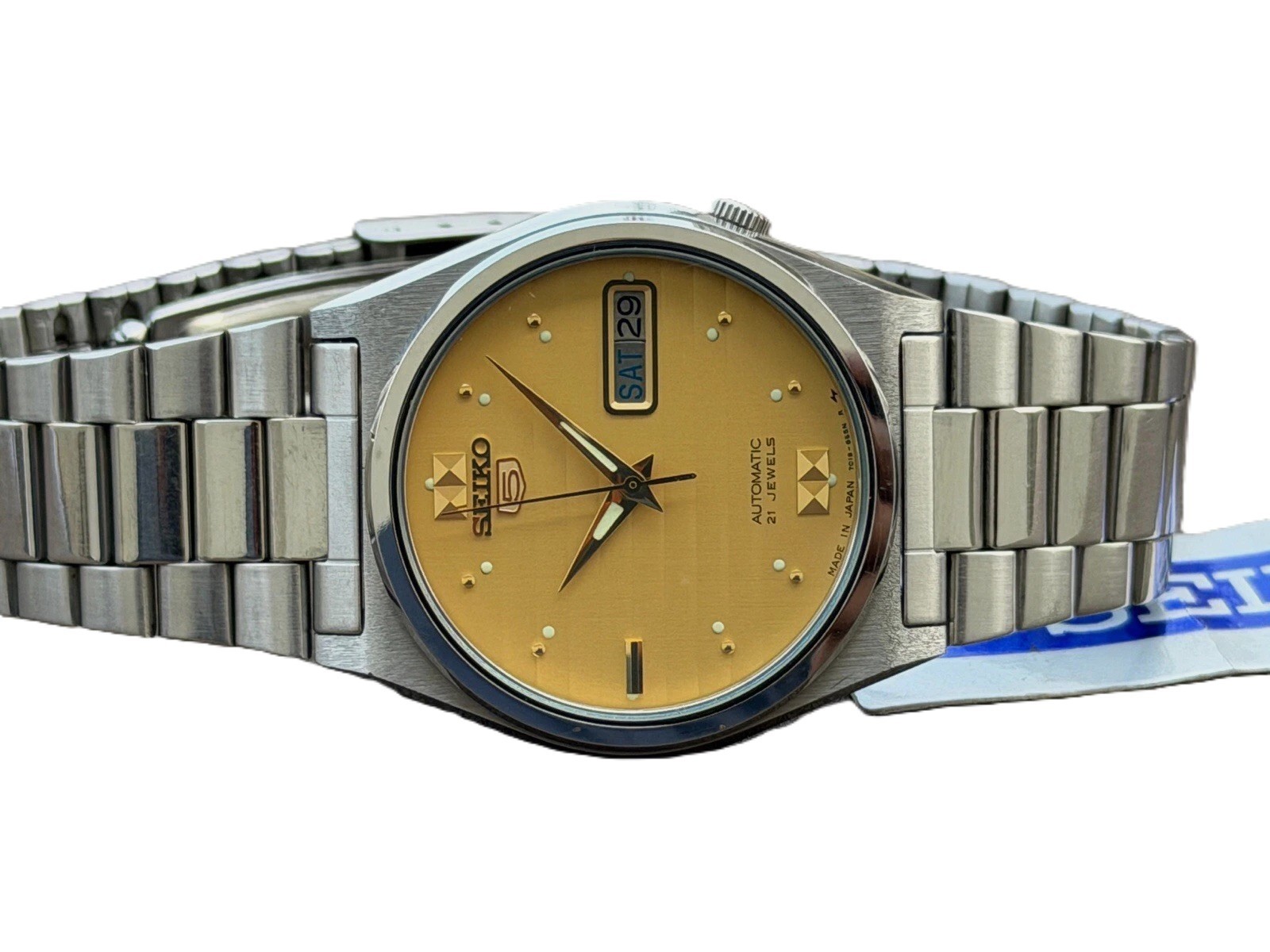 Seiko 5 Automatic Gold Dial Lume Dots Day Date Men’s Vintage Watch S-140