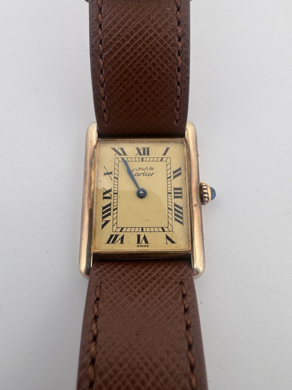 Vintage Must de Cartier 590005 Tank Watch. 925 Vermeil ARGENT Quartz Tank.